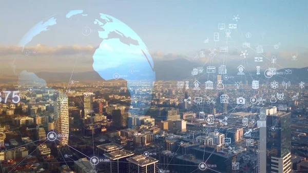 Global Anslutning Och Nätmodernisering Smarta Städer Begreppet Framtida Trådlös Digital — Stockfoto