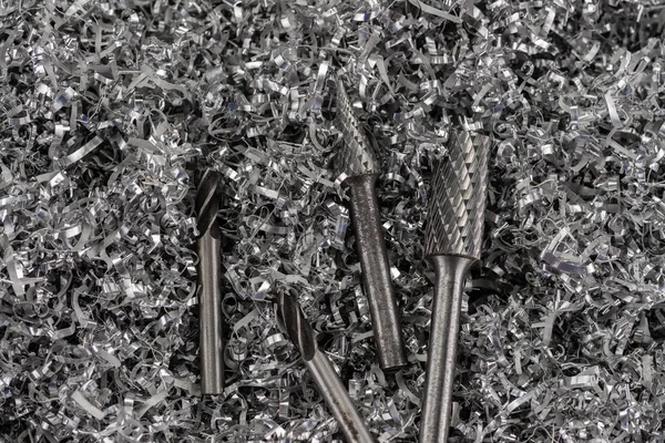 Precision Carbide Milling Tools Metal Shavings — 图库照片