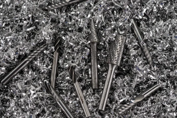 Precision Carbide Milling Tools Metal Shavings — Stock Photo, Image