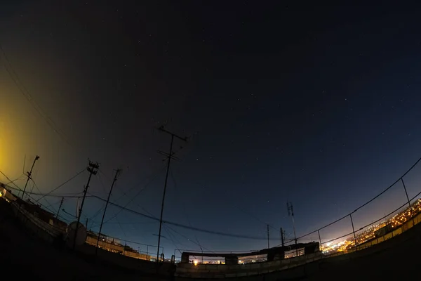 Night Starry Sky City View Roof High Rise Building Fisheye — 스톡 사진