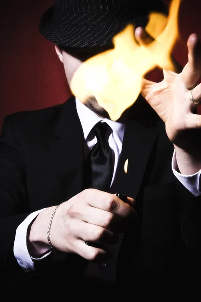 The fire flames from the hands of magician — Stock Photo, Image