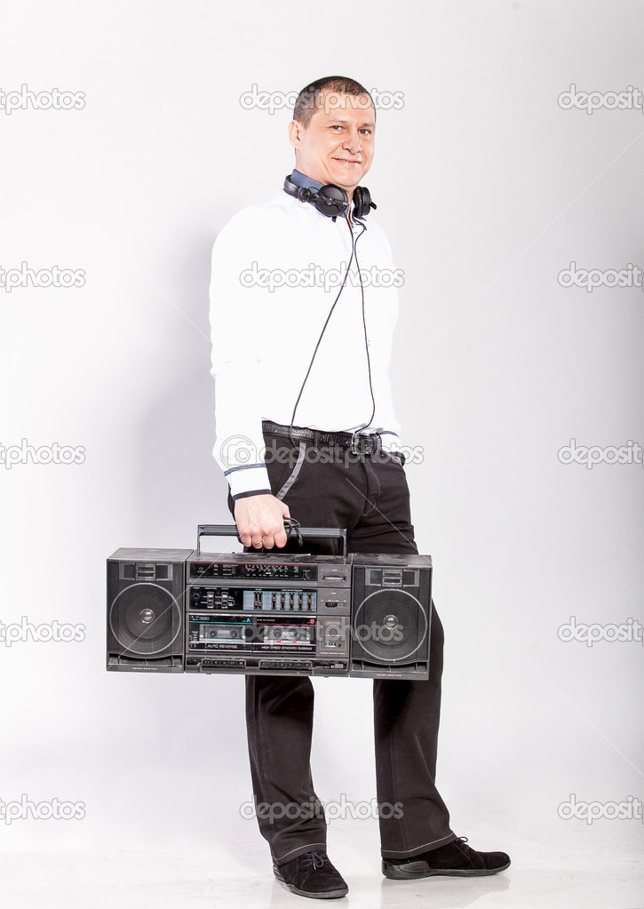 Man posing with old school boombox — Stock Photo © Kryzhov #32875279