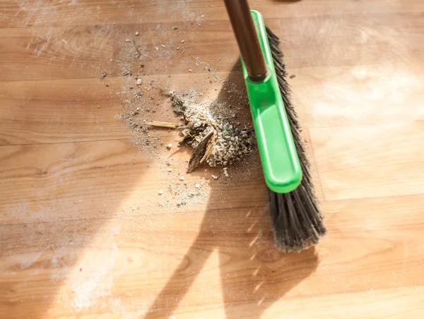 Photo of brush cleaning pile of debris — Stock Photo, Image