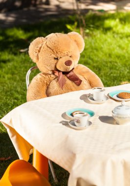 Masa oturan ve çay içme ayıcık