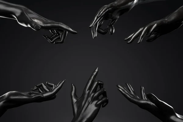 Černé Ženské Figuríny Ruce Ukazuje Černé Pozadí Vykreslování Perfektní Obraz — Stock fotografie