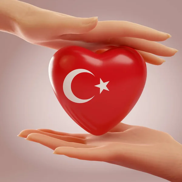 Two Hands Holding Heart Flag Turkey Concept Love Freedom Independence — Foto Stock