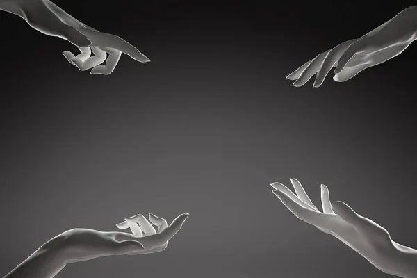 Siyah Arkaplanı Işaret Eden Farklı Jestleri Olan Beyaz Mermer Eller — Stok fotoğraf