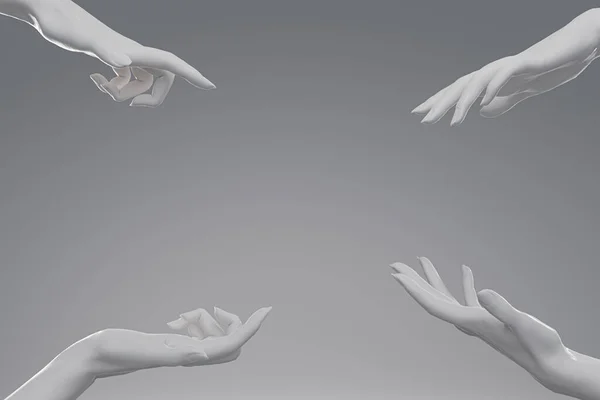 Bílé Mramorové Ruce Různými Gesty Ukazujícími Prázdné Místo Bílém Pozadí — Stock fotografie