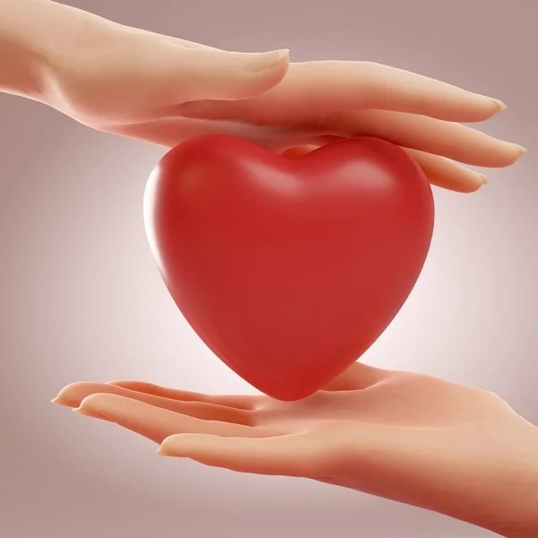 Two Hands Holding Protecting Red Heart Pink Background Concept Love — Stock fotografie