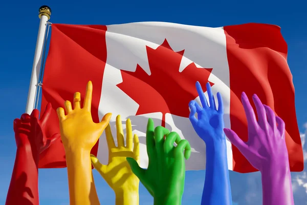Rainbow Colored Hands Lgbt Community Flag Canada Канадский Гей Парад — стоковое фото