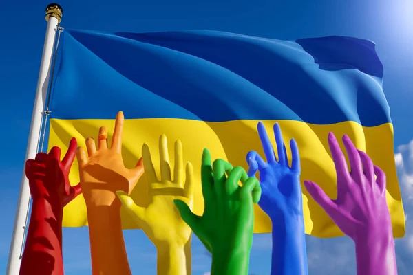 Rainbow Colored Hands Lgbt Community Flag Ukraine Ukrainian Gay Parade — Stock Photo, Image