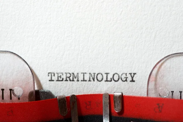 Palavra Terminologia Escrita Com Uma Máquina Escrever — Fotografia de Stock