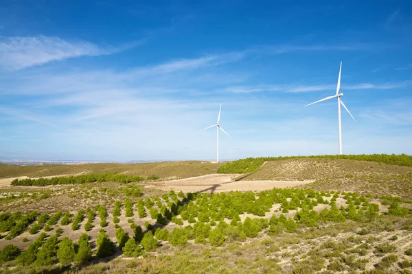 Turbine Eoliene Pentru Producţia Energie Electrică Provincia Zaragoza Aragon Spania — Fotografie, imagine de stoc