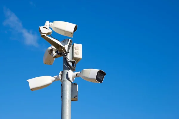 Closeup Surveillance Cameras Clear Sky — Stock Photo, Image