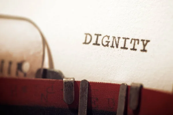 Texto Dignidade Escrito Com Uma Máquina Escrever — Fotografia de Stock