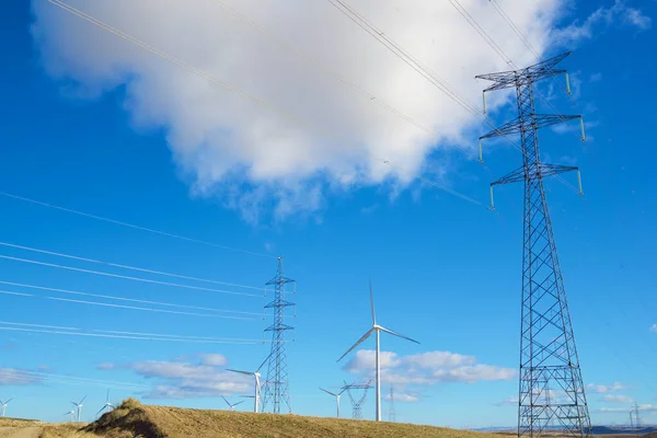Turbiny Wiatrowe Produkcji Energii Elektrycznej Prowincja Saragossa Aragon Hiszpanii — Zdjęcie stockowe