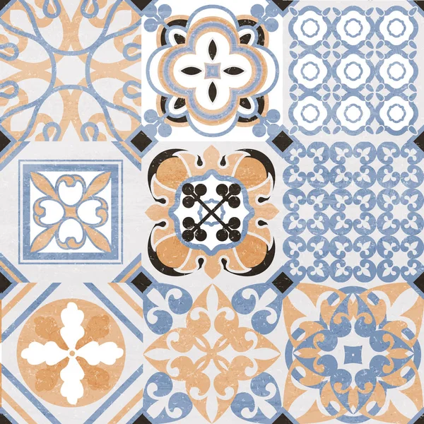 Lizboński geometryczny wzór wektora płytek Azulejo, portugalski lub hiszpański retro stare płytki mozaika, śródziemnomorski bezszwowy design. Ozdobne tło tekstylne inspirowane hiszpańskim i portugalskim — Wektor stockowy