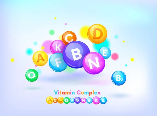 Vitamin Komplex Färgglada Vektor Piller Capcule Illustration Sjukvård Hälsosam Livsstil — Stock vektor