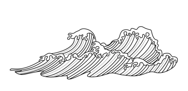 Японское Море Волнами Волна Цунами Текстурный Вектор Чёрно Белая Азия — стоковый вектор