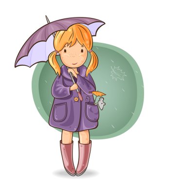 Girl under an umbrella clipart
