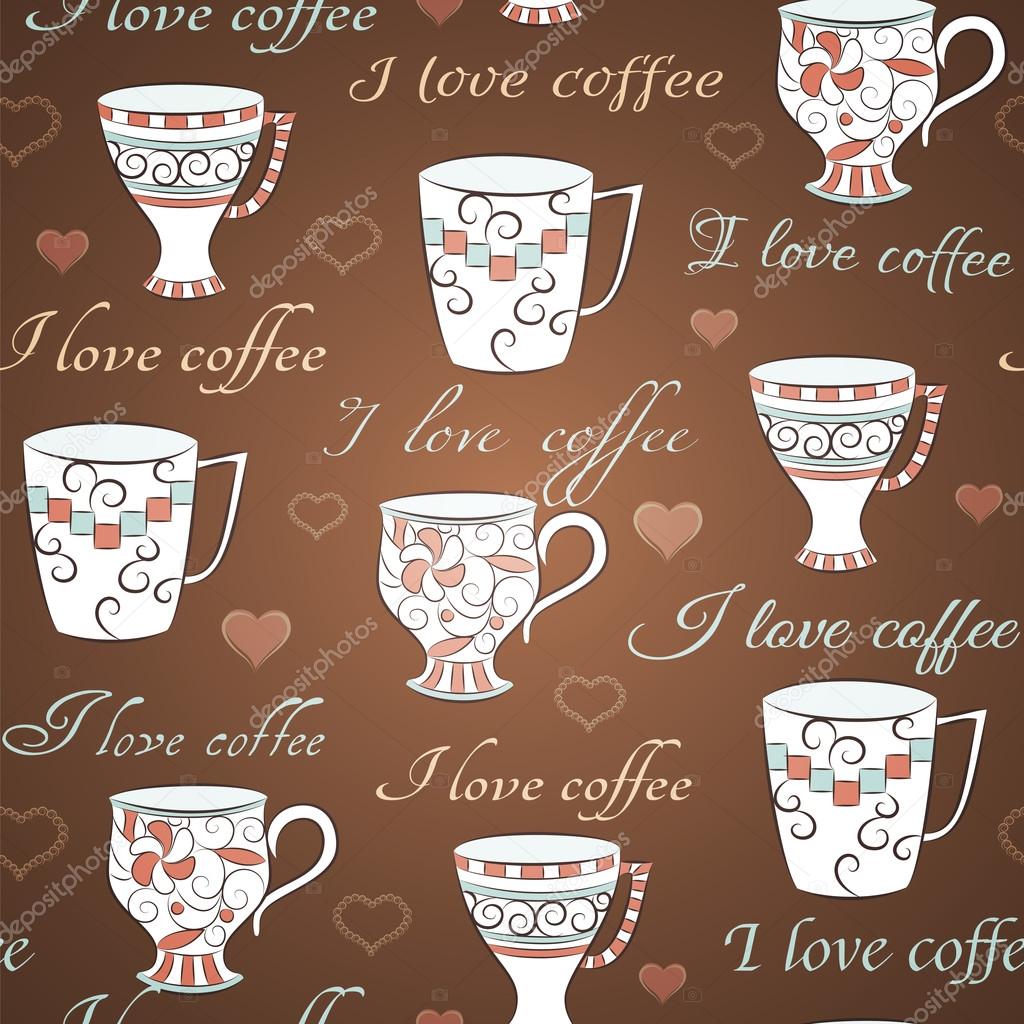 Vector seamless pattern with I love coffee
