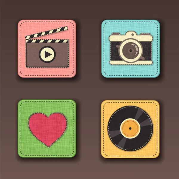 Illustrazione di app icona impostata in stili tessili — Vettoriale Stock