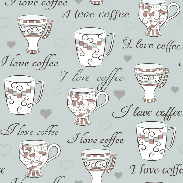 Seamless pattern with words I love coffee — Stock Vector