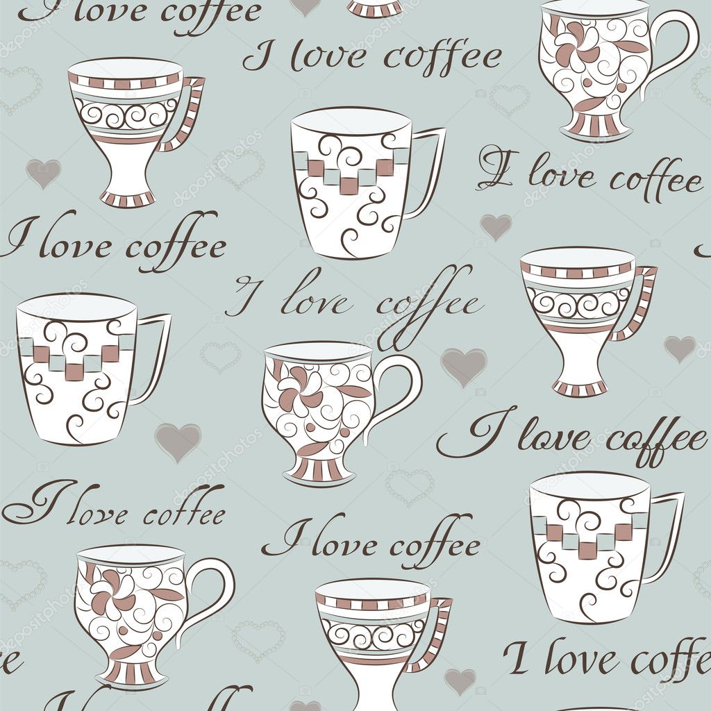 Seamless pattern with words I love coffee