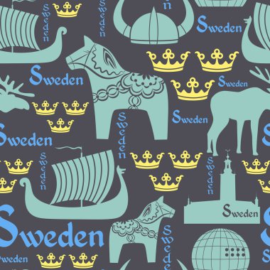 Dark seamless pattern with symbols of Sweden clipart