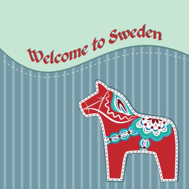 Card with swedish wooden horse clipart