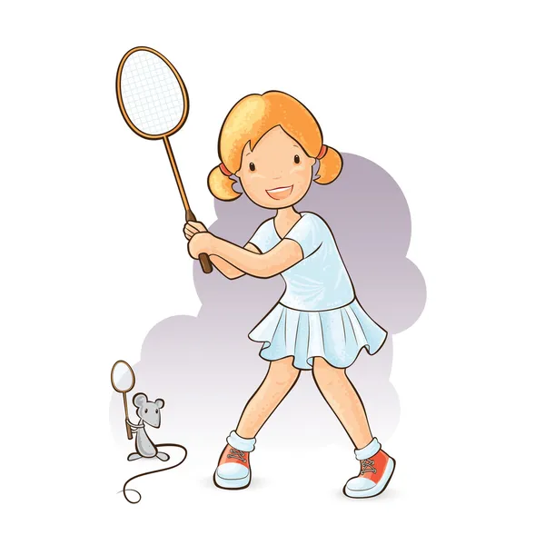 Chica jugando bádminton — Vector de stock