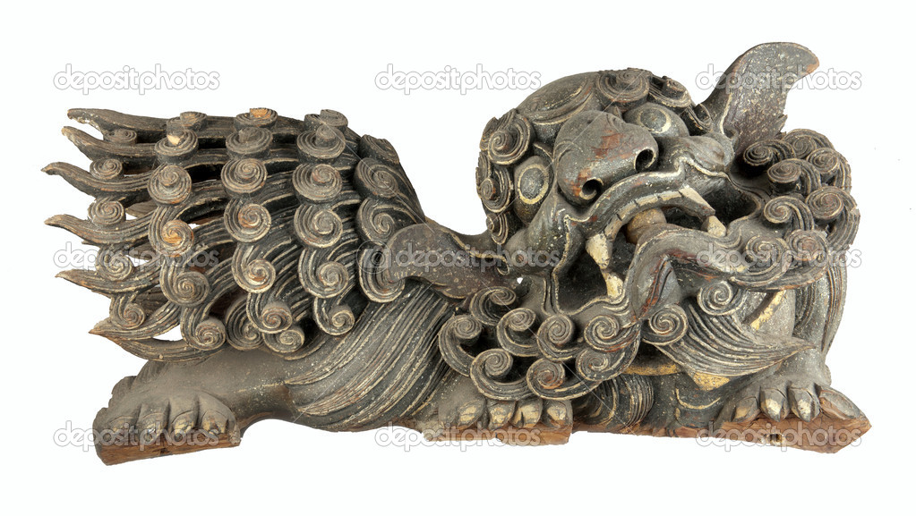 Chinese wooden lion carving