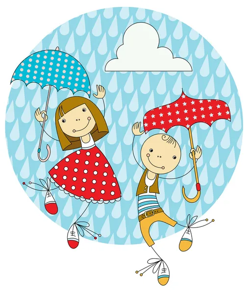 Enfants sous parapluies — Image vectorielle