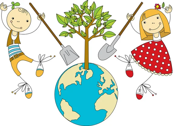 Children Plant for Planet — Stock Vector