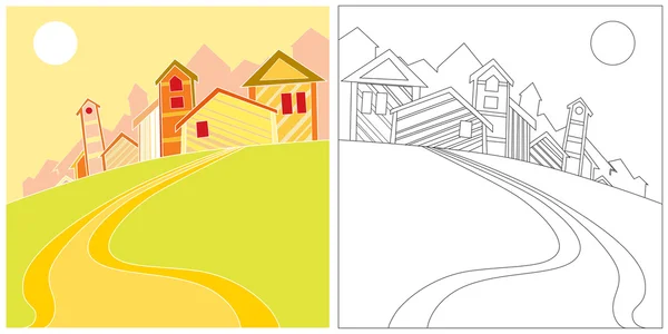 Paysage avec maisons — Image vectorielle
