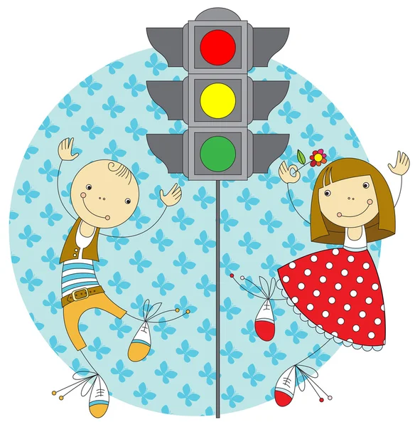 Children and traffic lights — Stock Vector