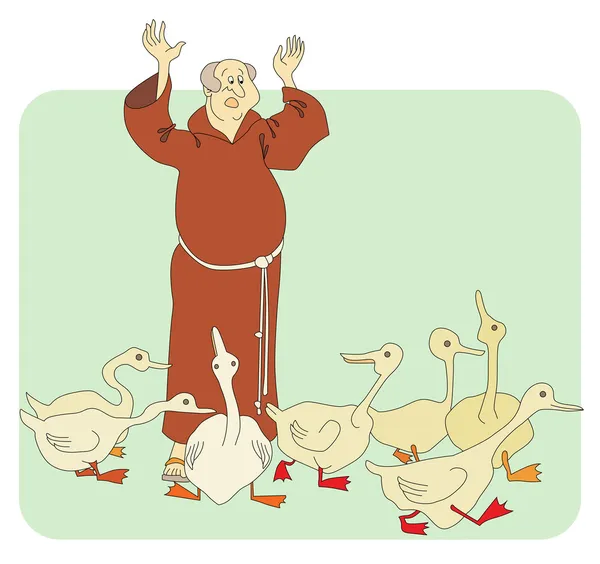 Monk and geese — Stock Vector