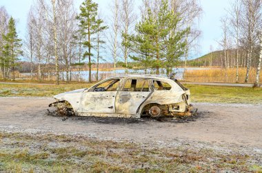 Kırsal alanda duran araba tamamen yandı.