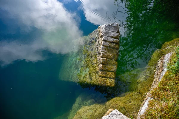 Big Stone Standing Quarry Filled Water Kumla Sweden July 2022 — Stock Photo, Image