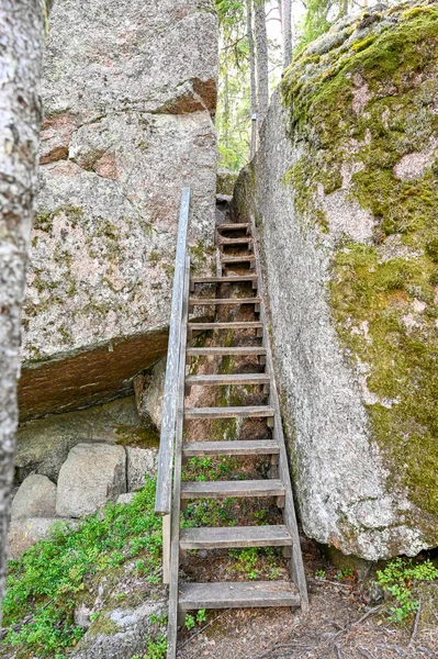 Wooden Steps Trail Big Rocks Narke Sweden July 2022 — Zdjęcie stockowe