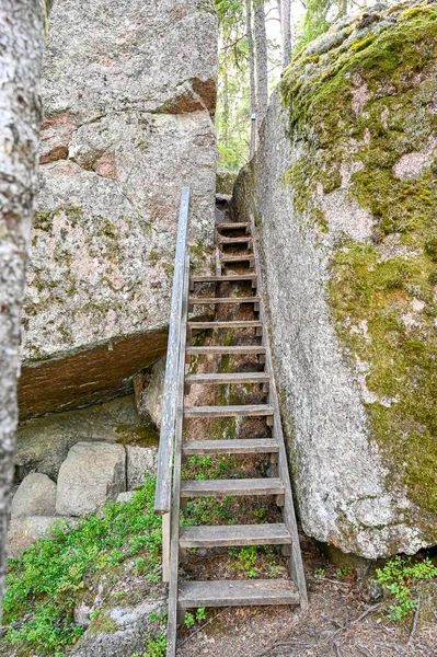 Wooden Steps Trail Big Rocks Narke Sweden July 2022 — Photo