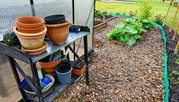 Serre Table Jardinage Zone Culture Dans Jardin Privé Kumla Suède — Photo