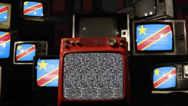 Demokratiska Republiken Kongos Och Retro Televisions Flagga Zooma — Stockvideo