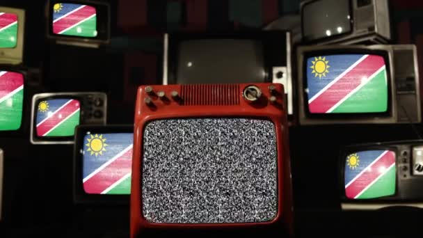 Vlag Van Namibië Retro Televisies Inzoomen — Stockvideo