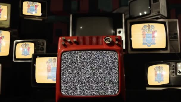 Vlajka New Jersey Retro Televisions Přiblížit — Stock video