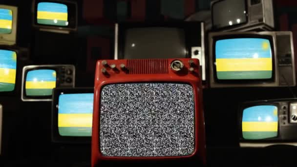 Vlag Van Rwanda Retro Televisies Inzoomen — Stockvideo