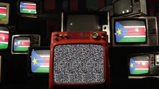 Sydsudans Flagga Och Retro Televisions Zooma — Stockvideo