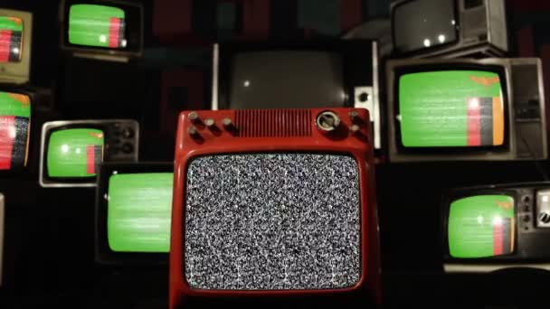 Bandeira Zâmbia Retro Televisions Ampliar — Vídeo de Stock