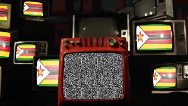 Zimbabwes Och Retro Televisions Flagga Zooma — Stockvideo