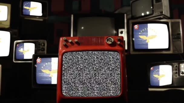 亚速尔和复古电视的旗帜 放大放大 — 图库视频影像